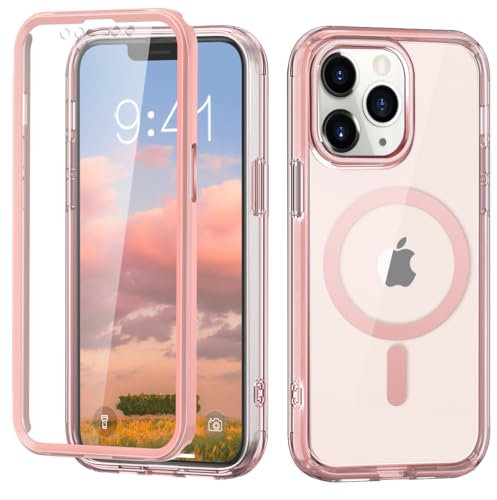 Sawiqpd for iPhone 11 Pro Max Case with Built-in Screen Protector & Support Wireless Charging, 360 Full Protective Cover Shockproof Clear Soft TPU Bumper for iPhone 11 Pro Max Phone Case Rose Gold