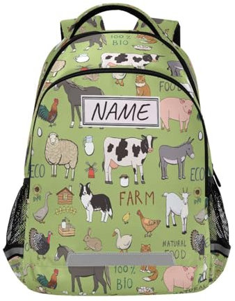HMZXZ Rucksack mit Bauernhof, Kuh, Schaf, für Teenager, Jungen, Mädchen, Kinder, personalisierbar, Tiere, Cartoon, Tagesrucksack, personalisierbar für Reisen, Camping, Fitnessstudio, Wandern, multi
