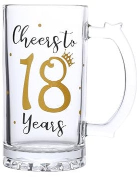18th Birthday Beer Glass and Mug Gift - Anniversary Party Wedding Decorative Cheers - 18 Ounce