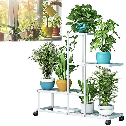 Plant Shelf Indoor Metal Flower Display Stand 6 Tier 5 Tier 4 Tier Topfpflanzen Leiter-Regal Mit Rollen Multi-Speicher-Regal Für Wohn-Und Office-Grün-Weißes