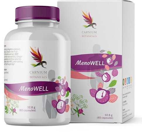Carnium Botanicals MenoWELL – Integratore Erboristico per le Donne con Angelica Sinensis, Foglie di Lampone, Estratto di Soia e Radice di Dioscorea villosa – 60 Capsule Vegane