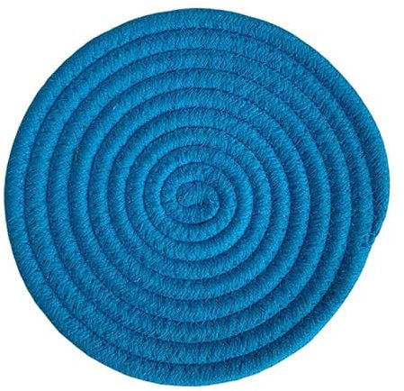 Hrlace Dessous de plat en fil de coton antidérapant élégant Dessous de plat en tissu résistant à la chaleur Sets de table ronds tressés pour la cuisine et la pâtisserie, 1 pièce bleu lac 24 cm