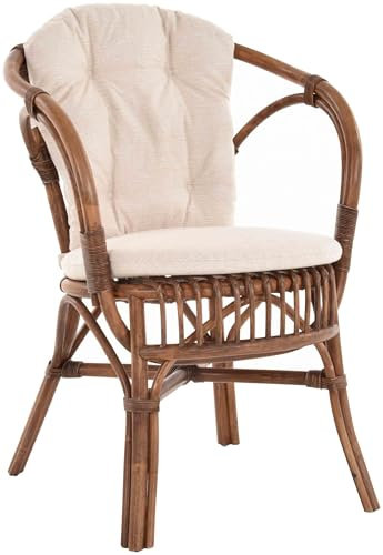 Klassischer Flecht-Sessel im skandinavischem Stil/Korb-Stuhl aus Natur-Rattan (Braun mit Kissen)
