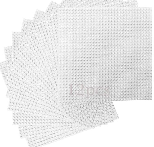 HUYIYI 12 Platten-Set Bauplatte Kompatibel mit Meisten Marken,Kompatibel mit Bauplatte Classic,25,5 x 25,5cm,Classic Weiß Grundplatte für Konstruktionen und für weitere Sets