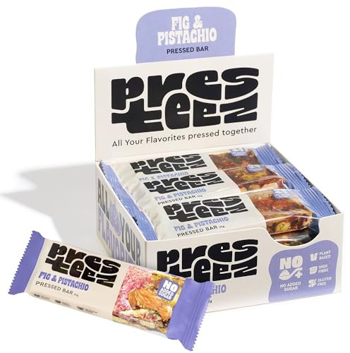 Presteez Fig & Pistachio Fruit and Nut Bar - Healthy Snacks, No Added Sugar or Sweeteners, Vegan, Gluten Free, High Fibre Energy Bars, Support Clean Eating, 35g, 12 Pack