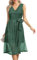 Missufe Damen Wickel V-Ausschnitt Ärmellos Swing Glitzer Cocktail Party Abendkleid mit Gürtel (Dunkelgrün, Mittel
