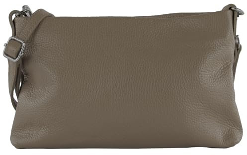 modamoda de T258 Damen Leder Umhängetasche Clutch Kosmetiktasche handmade in Italy, Farbe:Dunkeltaupe