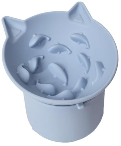 Anti Schling Napf Katze Erhöht,Slow Feeder Katze Nassfutter,Antischlingnapf Mit Anti Rutsch Matte für Katzen und Kleine Hunde (Blau)