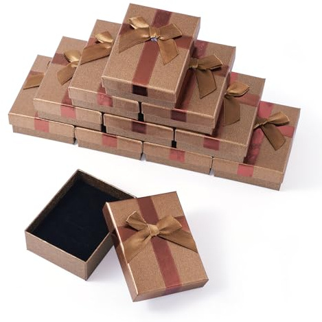 Craftdady Schmuckkästchen aus Karton, rechteckig, mit Schleife, kleines Geschenkpaket, Papierboxen, 9 x 6,8 x 3 cm, für Halskette, Ring, Kamel, 12 Stück