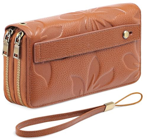 GAEKEAO Geldbörse Damen Gross, Portemonnaie Damen Veganes Leder Doppel Reißverschluss Kreditkartenetui, RFID Schutz Clutch Geldbeutel Damen Groß, mit Viel Kartenfächer Wallet, Portmonee für Frauen