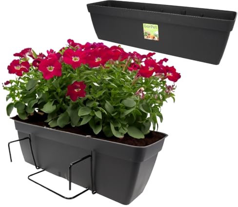 GarPet 2X Blumenkasten Balkongeländer Balkon Blumenkasten Balkonkasten mit Halterung Balkonkasten Geländerkästen Balkonkasten mit Wasserspeicher 60 cm