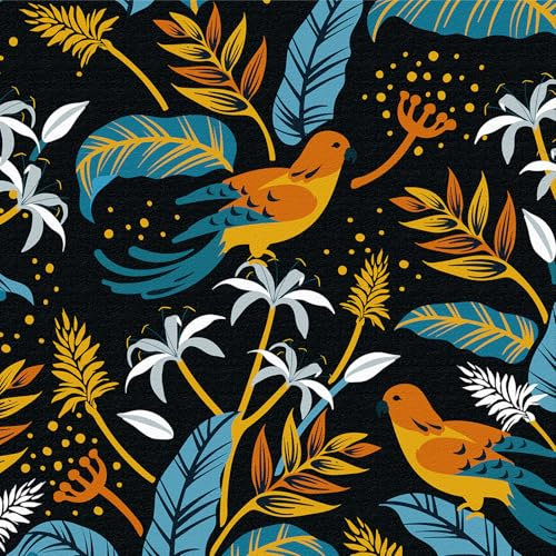 Papier Peint Floral Oiseaux Coloré,44 x 300cm Papier Peint Tropical Fleurs et Oiseaux Bleu Feuille Jungle Botanique Plantes Papier Autocollant pour Meuble,Chambre,Salon,Salle de Bain,Cuisine,Toilette