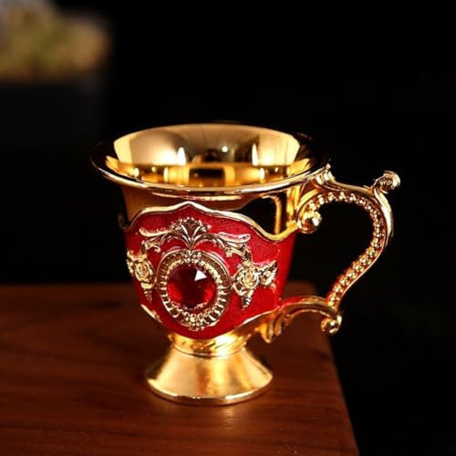Elegante taza de té retro de aleación de aluminio, boca de taza lisa, opción blanca plateada (rojo dorado)