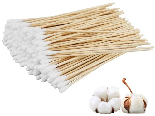 Paquete de 200 bastoncillos de algodón largos, hisopos de algodón de 15 cm con cabeza grande, hisopos largos para el maquillaje, limpieza, cejas, belleza, uñas