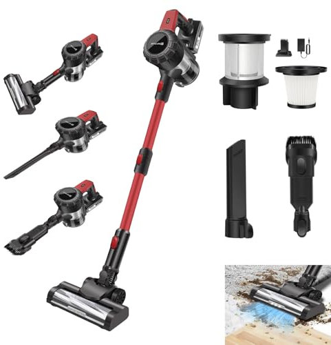 AUTOFU Cordless Vacuum Cleaner, 15000Pa Powerful Vacuum Cleaners with LED Headlight, 5 Stages High Efficiency Filtration, 3000mAh Battery, Stick Vacuum for Carpet Hard Floor Pet Hair, 30 Mins Runtime