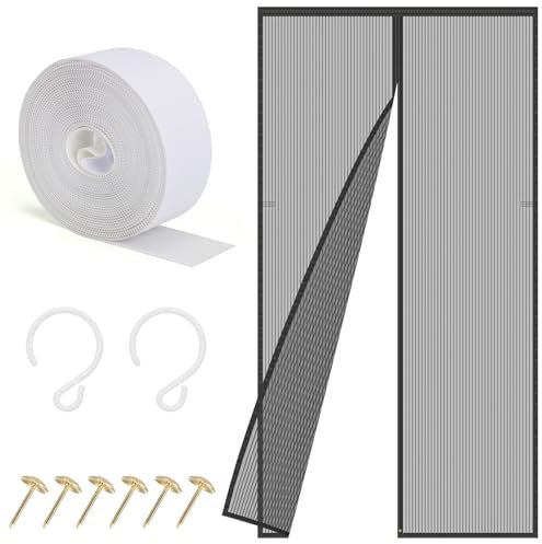 Sylken Magnetic Screen Door, Screen Size 90 x 200 cm, Upgraded Polyester Scratch-Proof, Mesh Net Curtain for Sliding Glass/Double/Patio/French/Front/Back Doors with Strengthened Magnets, Grey