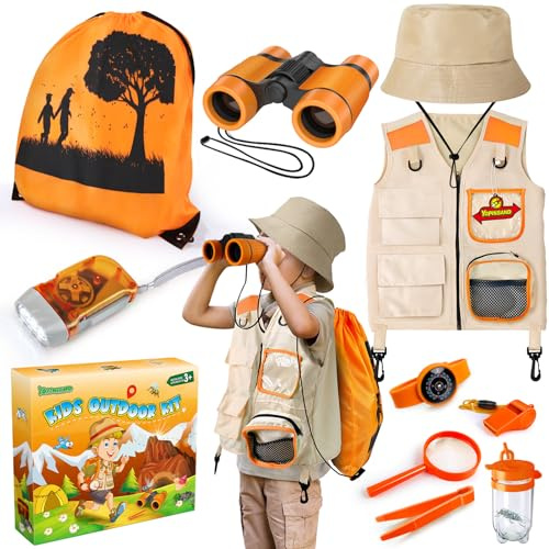 Set da esplorazione per bambini, con gilet, cappello, zaino e binocolo, giocattolo da esterno per bambini, ragazze e ragazzi