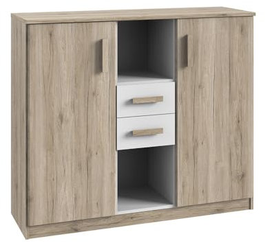 Lomadox Kinderzimmer Jugendzimmer Schlafzimmer Highboard Kommode Sideboard in Eiche mit weiß