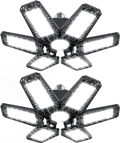 YIQIBRO Garagenlampe LED 185W 18500LM 2 Stück - 6500K Garagenlampe Werkstattlampe mit 6+1 Verstellbaren Paneelen, E26/E27 LED Garagenbeleuchtung Kellerleuchte für Garage, Werkstatt, Keller