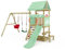 Wickey Spielturm DinkyHouse mit Picknicktisch - pastellgrüne Rutsche & Plane - Kinder Kletterturm für den Garten aus Massivholz - 334x317x247 cm
