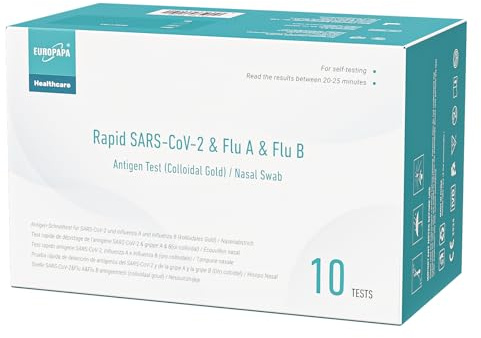 EUROPAPA 10x Corona Laientest Schnelltest und Grippe Test auf Covid-19 und Influenza A/B, Antigentest Selbsttest SARS-CoV-2 Flu A Flu B 3in1 Combo Rapid Test Cassette, für Zuhause, Einzelverpackt