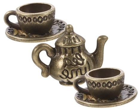 Garneck Miniatur Teeservice Satz aus Metall für Puppenhaus Kleiner Teetasse und Teetassen Puppenhaus Zubehör für Rollenspiele und Dekoration