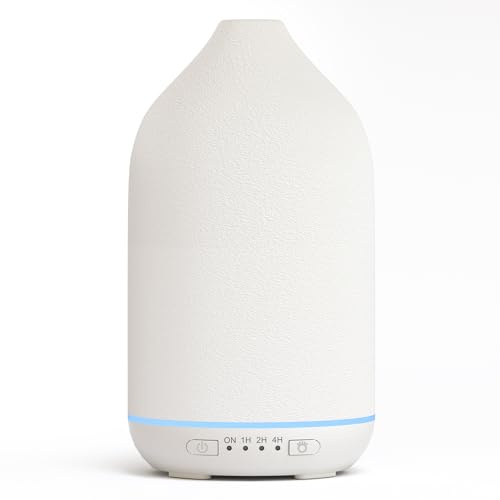 SALKING 200ml Ceramic Essential Oil Diffuser, White Stone Diffusers for Essential Oils, Ultrasonic Aromatherapy Diffusers with 7 Colour Light Timers, for Office Bedroom Home