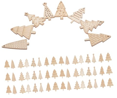 UKCOCO 50 Piezas Adornos De Madera Para Árbol De Navidad Piezas De Madera Sin Terminar Forma De Árbol Para Pintar Manualidades Colgar Fiestas Navideñas