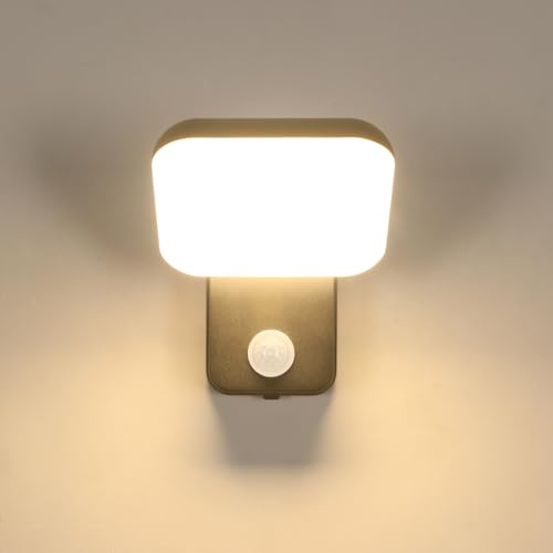 Comely Applique Murale Extérieure LED 16W Noire avec Détecteur de Mouvement et Capteur Crépusculaire IP65 3000K Blanc Chaud Lampe Murale Jardin Terrasse Entrée