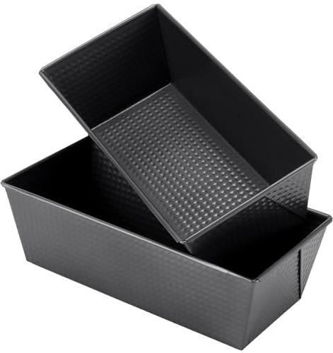 KOHAND 2 Pack Loaf Tins, 4 Lb Non Stick Bread Baking Tin, 30.5 x 15 x 10cm Carbon Steel Bread Pan for Baking Banana Breads, Loaves and Cakes, Easy to Clean, Black