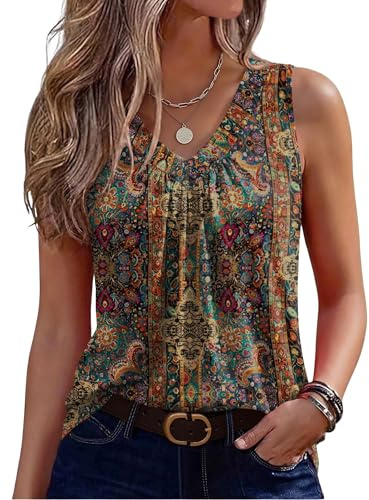 Zeagoo Womens Tank Tops Summer Sleeveless Tops V Neck Pleated Shirts