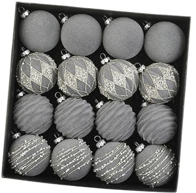 Amagogo 16 Samt-Weihnachtskugeln mit glitzernden Pailletten, 6 cm Durchmesser, Partyzubehör, Weihnachtsbaumschmuck für die Inneneinrichtung, Grau