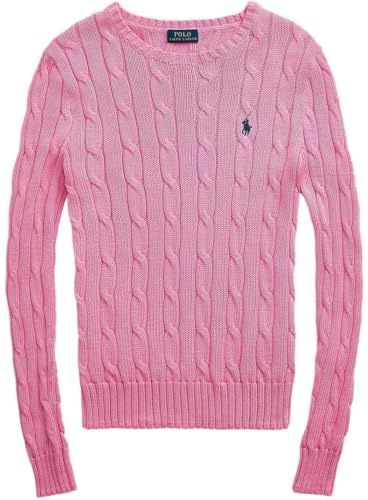 RALPH LAUREN Women's Crewneck Cable Knit Pony Logo Sweater, Rl Candy Pink, M