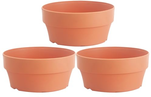 Ciieeo Imitation Terre Cuite Pot de Fleurs Orange en Plastique, Rond, Lot 3 | Trou de Drainage, Usage Jardin et Mariage, pour Fleurs et Petites Plantes