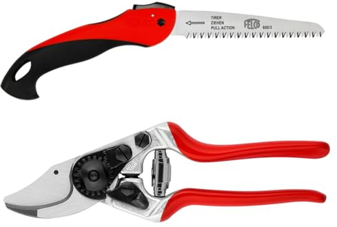 FELCO 14 Sécateur Compact Professionnel Bypass 18 mm pour Petites Mains avec Scie Pliante FELCO 600 pour Taille Délicate