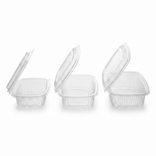 Atakito Envases desechables para alimentos con tapa bisagra – Taper plástico transparente para comida – Recipientes PP resistentes para hostelería, take away, delivery y almacenamiento (50, 500 cc)