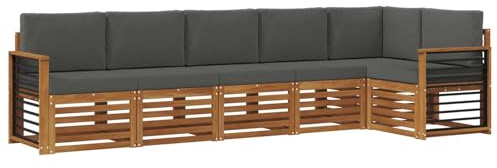 vidaXL Sofagarnituren 6 pcs Natur und Anthrazit Massivholz Akazie, Garten, modernes Outdoor-Sofa, L-förmige Lounge, Terrasse, langlebiger Komfort fürs Patio