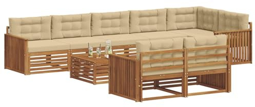 vidaXL Outdoor-Sofagarnitur mit Kissen 9 pcs Natur und Beige, Garten, modernes Sofa für draußen, schicke Lounge-Möbel, haltbar und bequem für Deine Terrasse