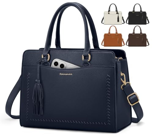 RAINSMORE Handtasche Damen Mittelgroß Umhängetasche Format A4 Wasserdicht | Henkeltaschen Damen PU Leder Arbeitstasche für 11 Tablet mit Schulterriemen für Arbeit Freizeit Alltags