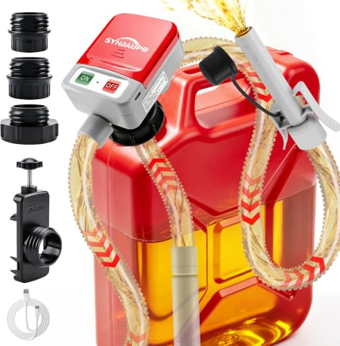 SYNJAUPO Bomba Trasvase Gasoil Eléctrica con Sensor de Parada Automática | 12V,3.2GPM (12L/min),con 4 Adaptadores,cabezal de bomba de 28 mm,Alimentación por pilas y USB,para Gasolina, Diésel y Agua