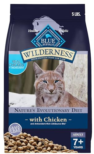Blue Buffalo Wilderness Natural Mature Dry Cat Food for Cats 7+ Years, High-Protein and Grain-Free Diet, Supports Immune System Health and Energy to Stay Active, Chicken, 5-lb. Bag