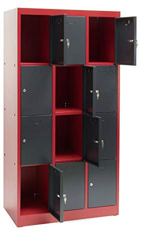 DEMA Schließfachschrank 12 Fächer rot/anthrazit