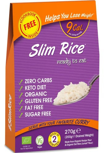 Eat Water Slim Rice Pack Of 1 - Gluten Free Keto Paleo Diet Low Calorie - High In Protein Fat Free Ready To Eat Meal