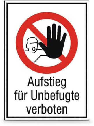 Betriebsausstattung24 Aufstieg für Unbefugte verboten - Aluminium, geprägt - 26,2 x 37,1 cm - Verbots-Kombischild