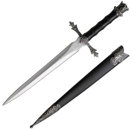 MASTER USA Fantasy Historical Short Sword King Arthur Collectors Knife with Scabbard-Satin Finish Blade,Nylon Fiber Handle,Zinc Alloy Guard,Historical,Collectible,HK-9947 Black 13.5-Inch Overall