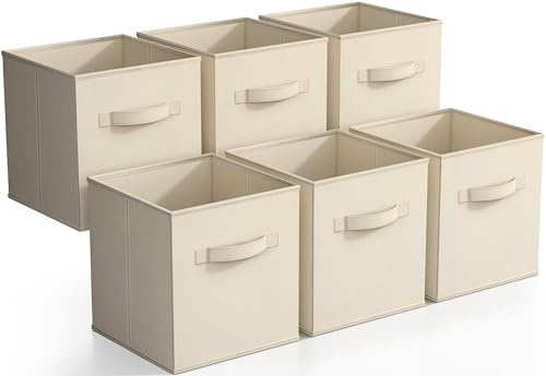 Sorbus Fabric Storage Cubes, 6-Pack Foldable Bins (11 Inch, Beige)