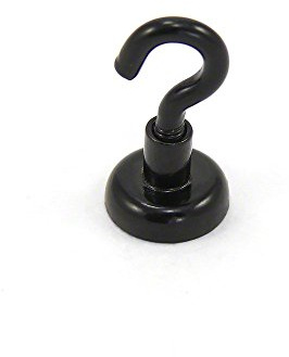 Black Painted Neodymium Hook Magnet with M4 Hook for Fridge, Whiteboard, Noticeboard, Filing Cabinet or Office - 16mm Diameter x 30.5mm High - 9.7kg Pull