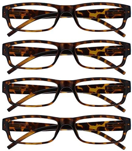 OPULIZE ACE Lesebrille für Damen und Herren - 4er-Pack - Schmaler Rechteckiger Rahmen - Komfort Federscharniere - Kratzfest - Braun Schildpatt UVR +3.00