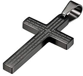 JewelryWe Schmuck Edelstahl Bibel Gebet Kreuz Anhänger mit 55cm Kette, Halskette für Herren Damen, Schwarz