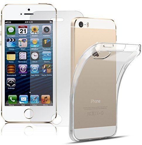 Conie Hülle für [ 2er Pack Set Hülle + Folie ] iPhone SE, 5S, 5 Silikonhülle, Backcover, Hülle Transparent/Durchsichtig, für iPhone SE, für 5S, (4.0)